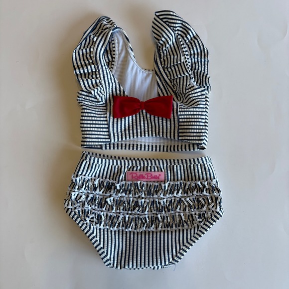 RuffleButts Striped Swimsuit Ruffle Bottoms Bow Detail‎ 18-24 Months Bikini - Picture 2 of 6